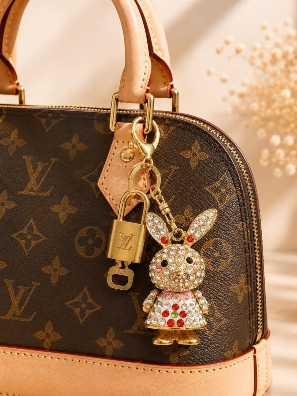 Authentic Louis Vuitton Gold Lock š Unbranded Rhinestone Bunny Rabbit Keychain